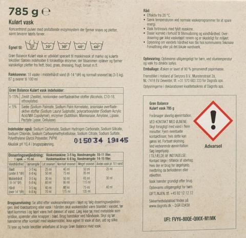 Gron Balance proszek do prania kolorów bio bez zapachu 0.785 kg